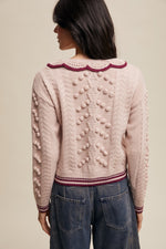 Blush Pom Pom Cable Knit Collared Sweater