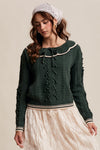 Forest Pom Pom Cable Knit Collared Sweater
