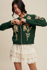 Forest Green Embroidered Floral Cardigan