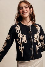 Black Embroidered Floral Cardigan