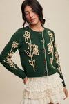 Forest Green Embroidered Floral Cardigan