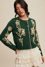 Forest Green Embroidered Floral Cardigan