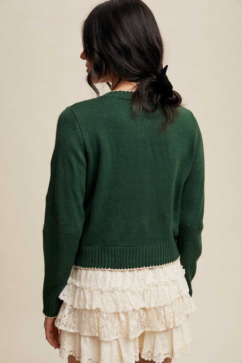 Forest Green Embroidered Floral Cardigan