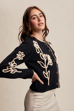 Black Embroidered Floral Cardigan