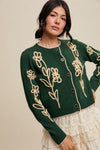 Forest Green Embroidered Floral Cardigan