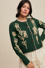 Forest Green Embroidered Floral Cardigan