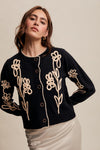 Black Embroidered Floral Cardigan