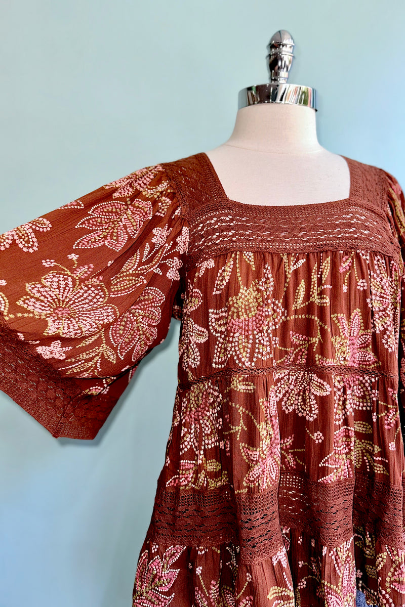 Lace Trim Tiered Top in Rust by Angie