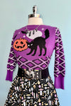 Purple Plaid and Black Cat Pullover Sweater