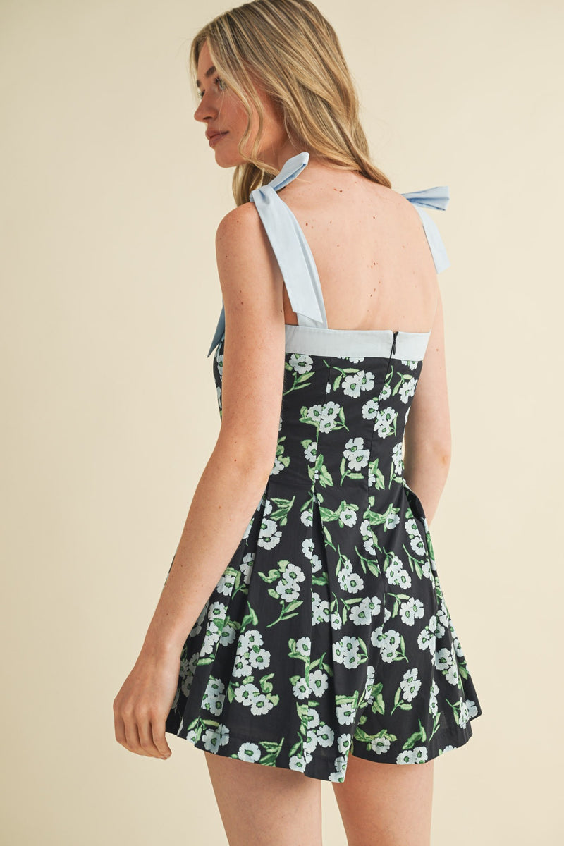 Black Multifloral Tie-Shoulder Romper