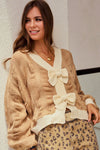 Mocha Mousse Bow Oversized Cardigan