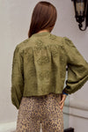 Olive Cropped 3D Button Down Blouse