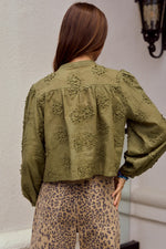 Olive Cropped 3D Button Down Blouse