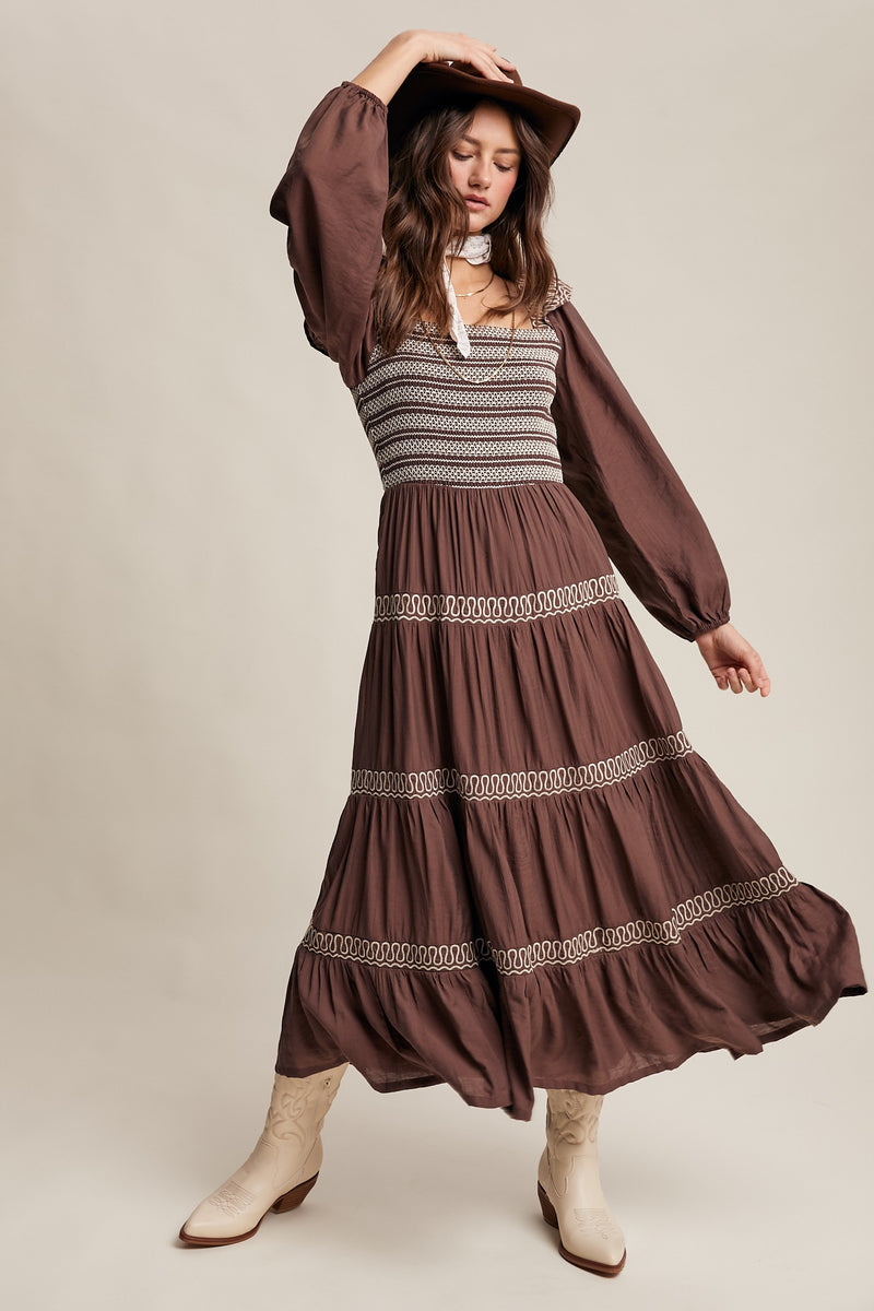 Brown Western Inspired Maxi Dress Small Brown Western Inspired Maxi Dress Small