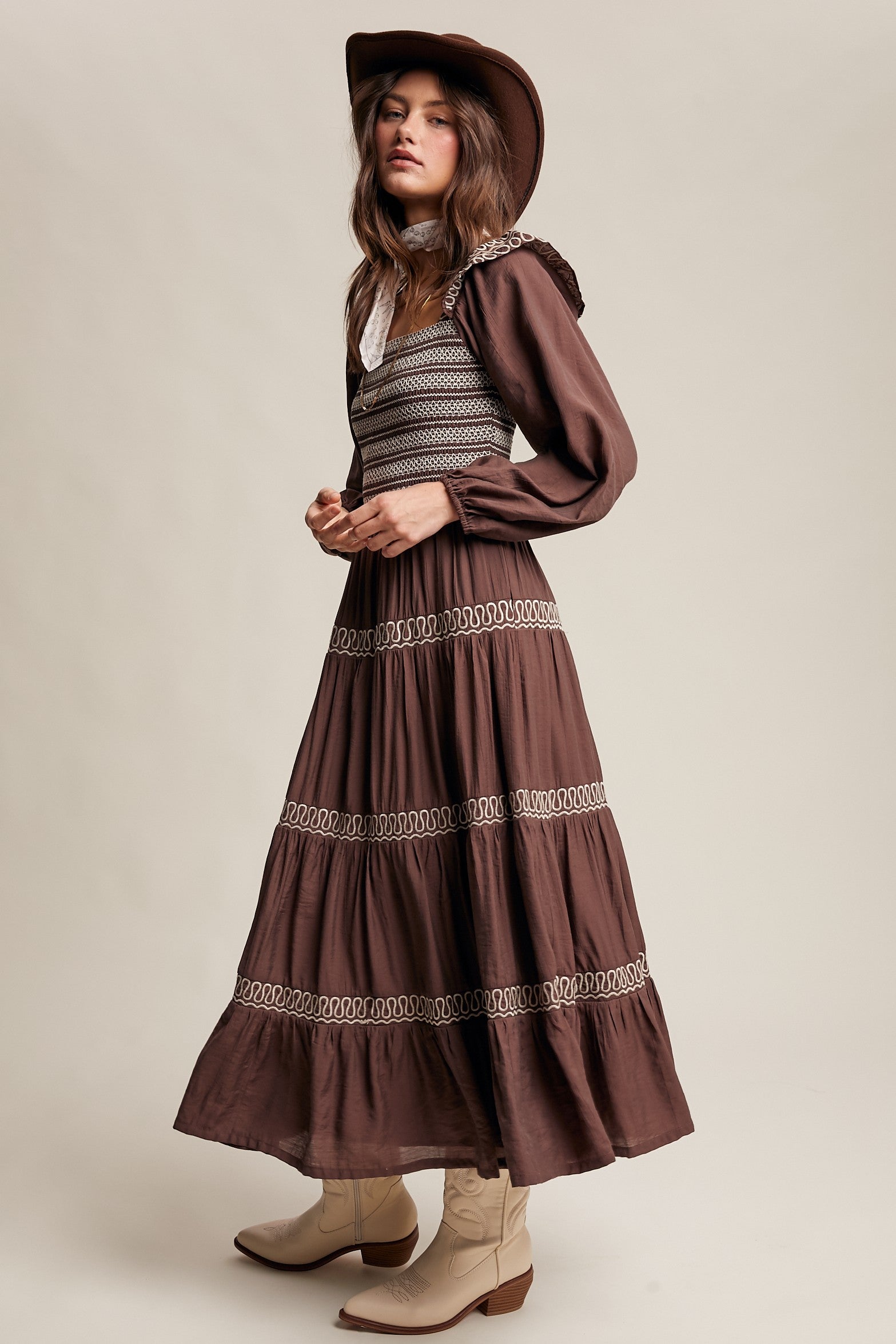 Brown Western Inspired Maxi Dress Small
