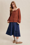 Contrast Crochet Collar Cardigan in Terracotta