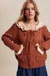 Contrast Crochet Collar Cardigan in Terracotta