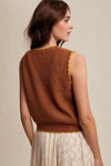 Loose Embroidered Knit Vest in Pecan