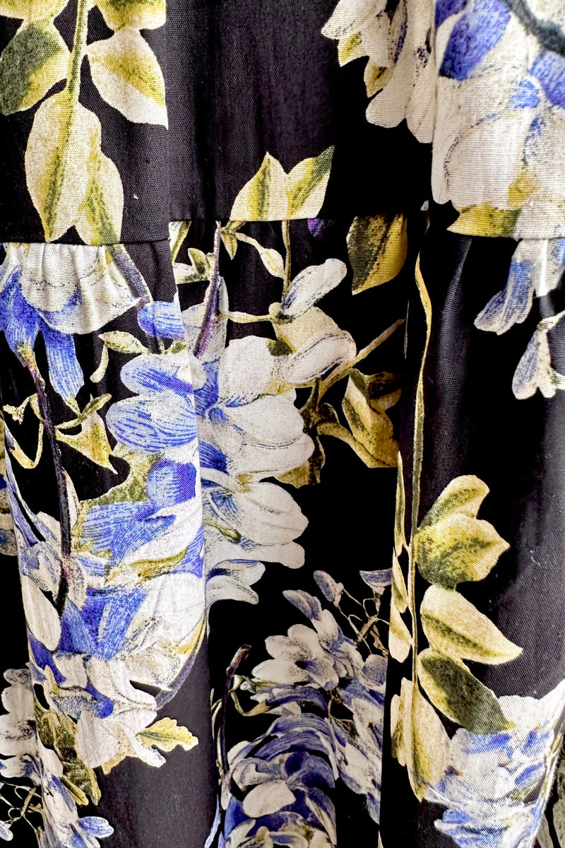 black and yellow floral dress Black Floral Belted Midi Dress – Modern Millie