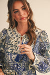 Navy and Cream Vintage Floral Midi Dress