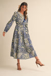Navy and Cream Vintage Floral Midi Dress