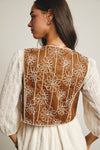 Brown Embroidered Tie Front Vest