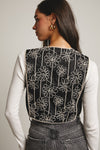 Black Embroidered Tie Front Vest