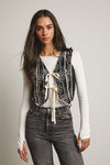 Black Embroidered Tie Front Vest