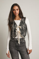 Black Embroidered Tie Front Vest