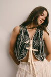 Black Embroidered Tie Front Vest