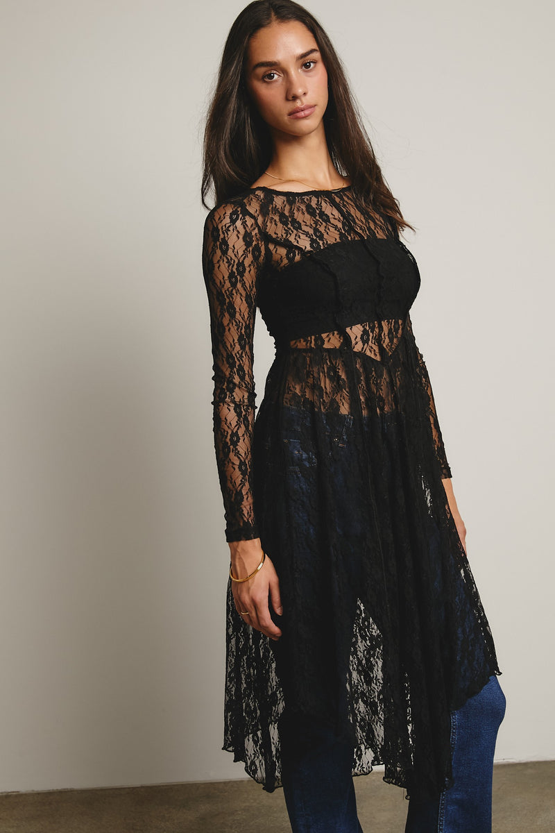 Sheer Lace Layering Dress in Black Modern Millie Sheer Lace Layering Dress in Black Modern Millie