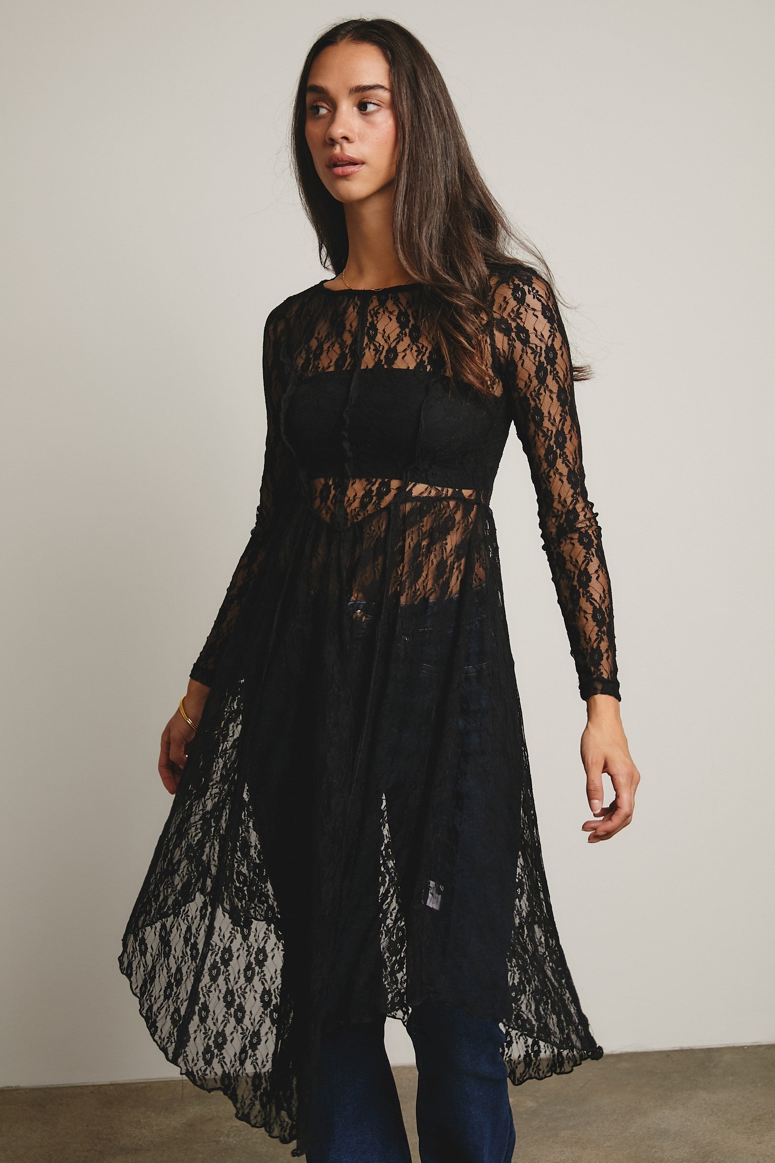 Sheer Lace Layering Dress in Black Small Sheer Lace Layering Dress in Black Small