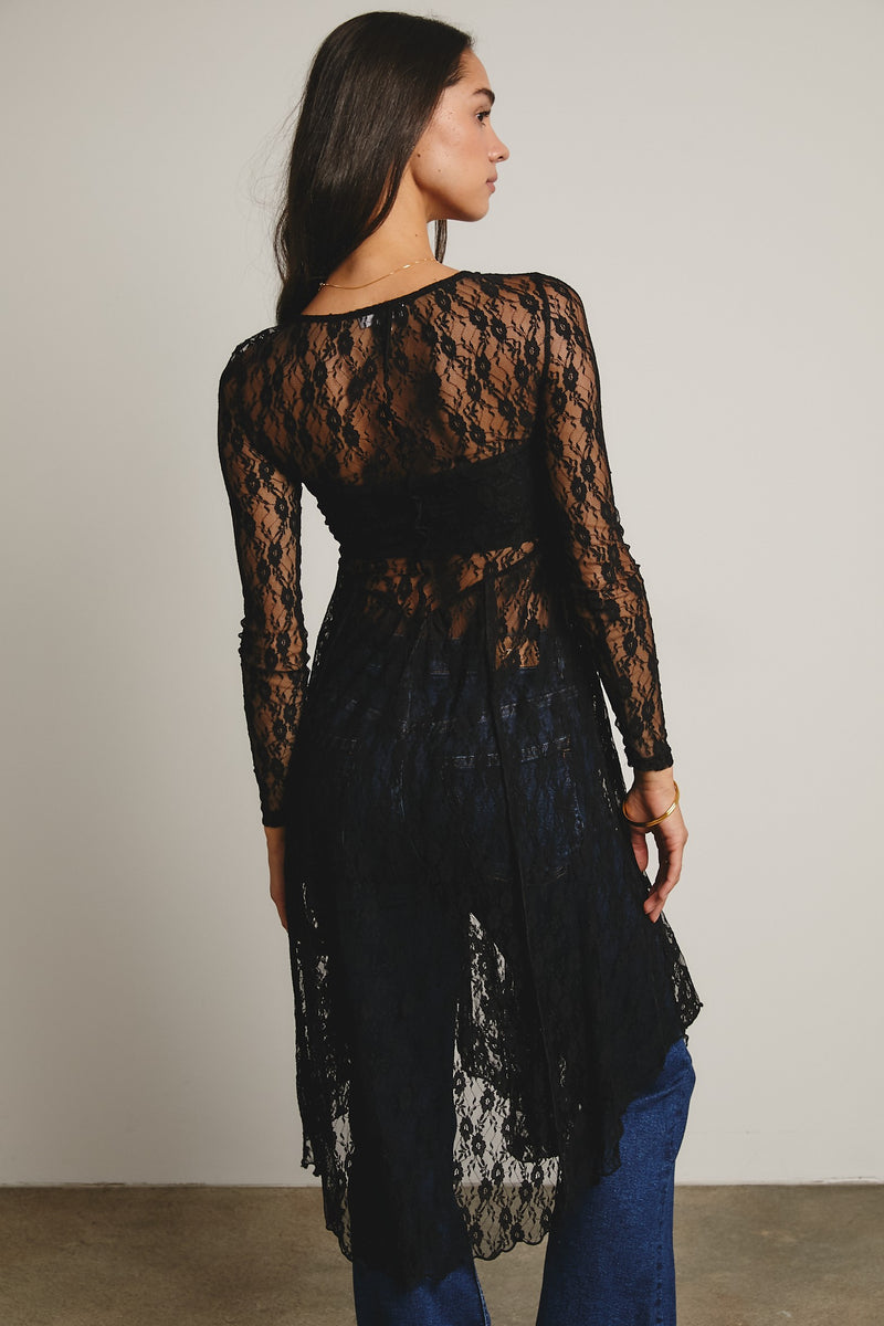 Sheer Lace Layering Dress in Black