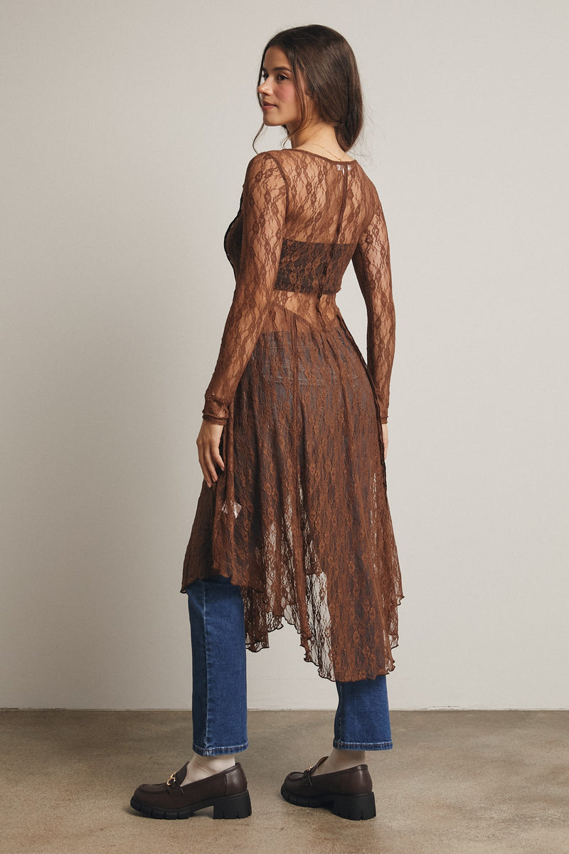 Sheer Lace Layering Dress in Mocha Modern Millie Sheer Lace Layering Dress in Mocha Modern Millie