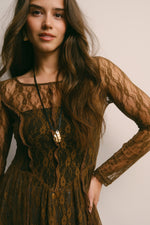 Sheer Lace Layering Dress in Mocha