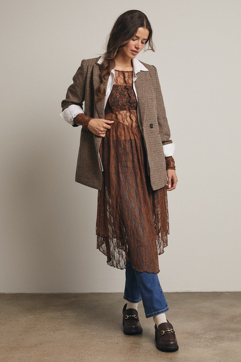 Sheer Lace Layering Dress in Mocha Modern Millie Sheer Lace Layering Dress in Mocha Modern Millie