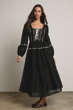 Black Floral Jacquard Corset Maxi Dress