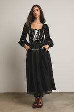 Black Floral Jacquard Corset Maxi Dress