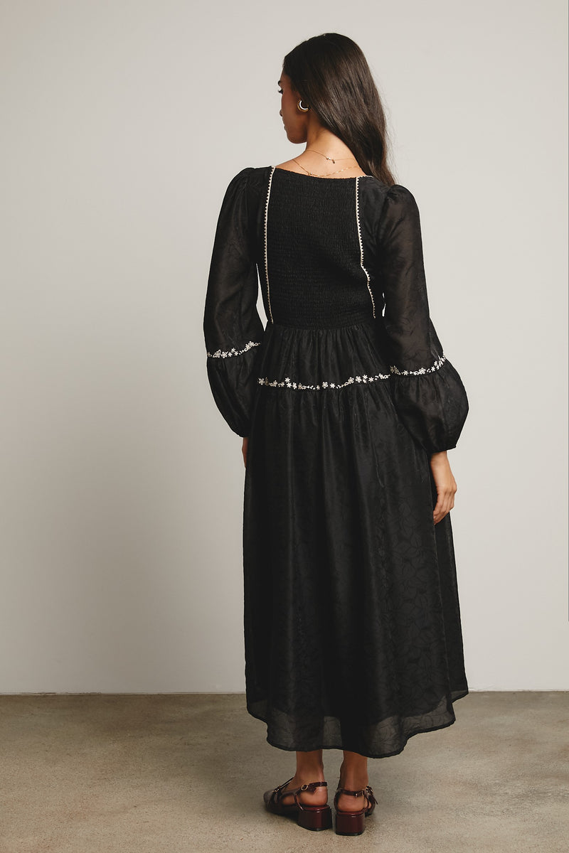 Black Floral Jacquard Corset Maxi Dress
