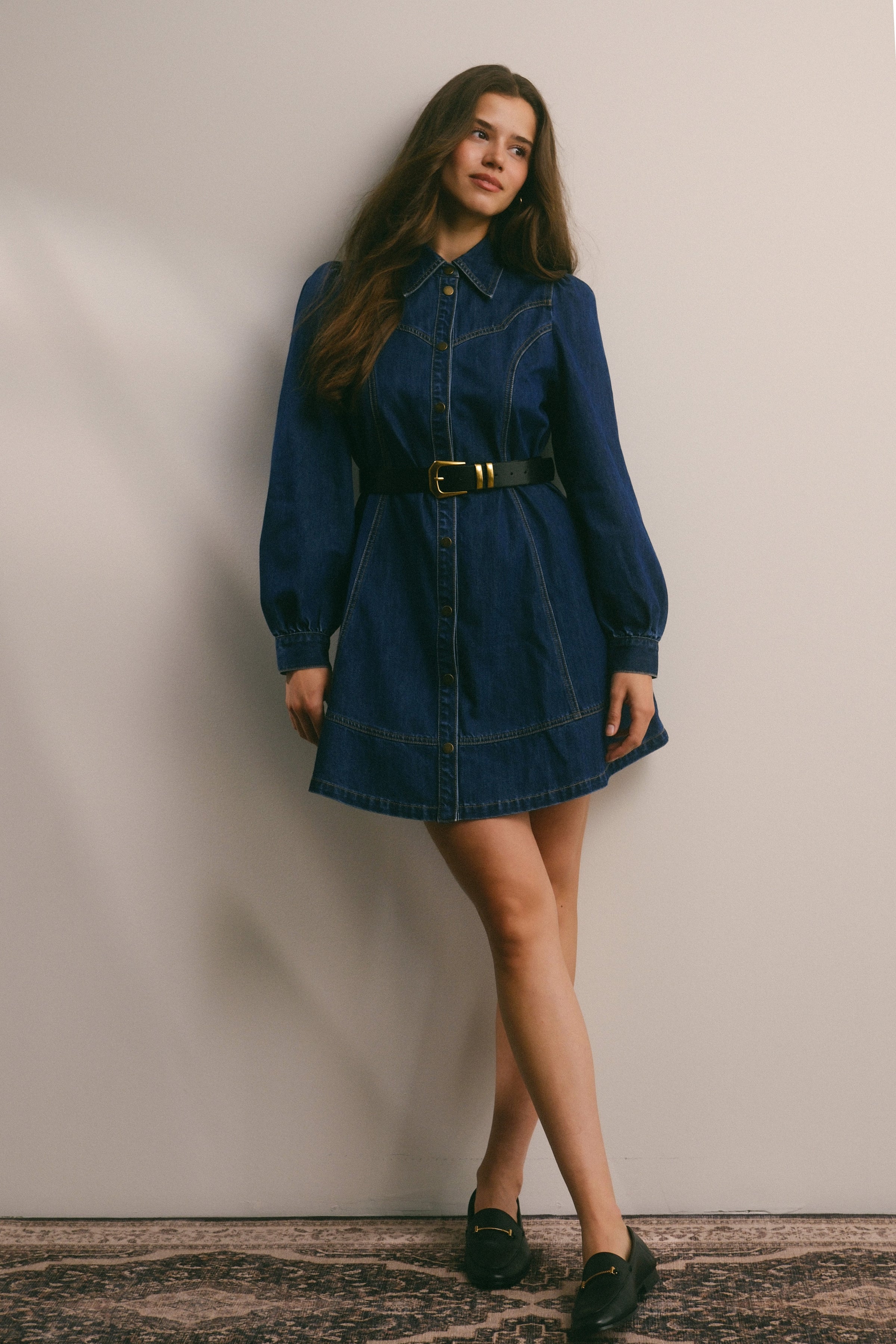Western Denim Loose Mini Dress Medium