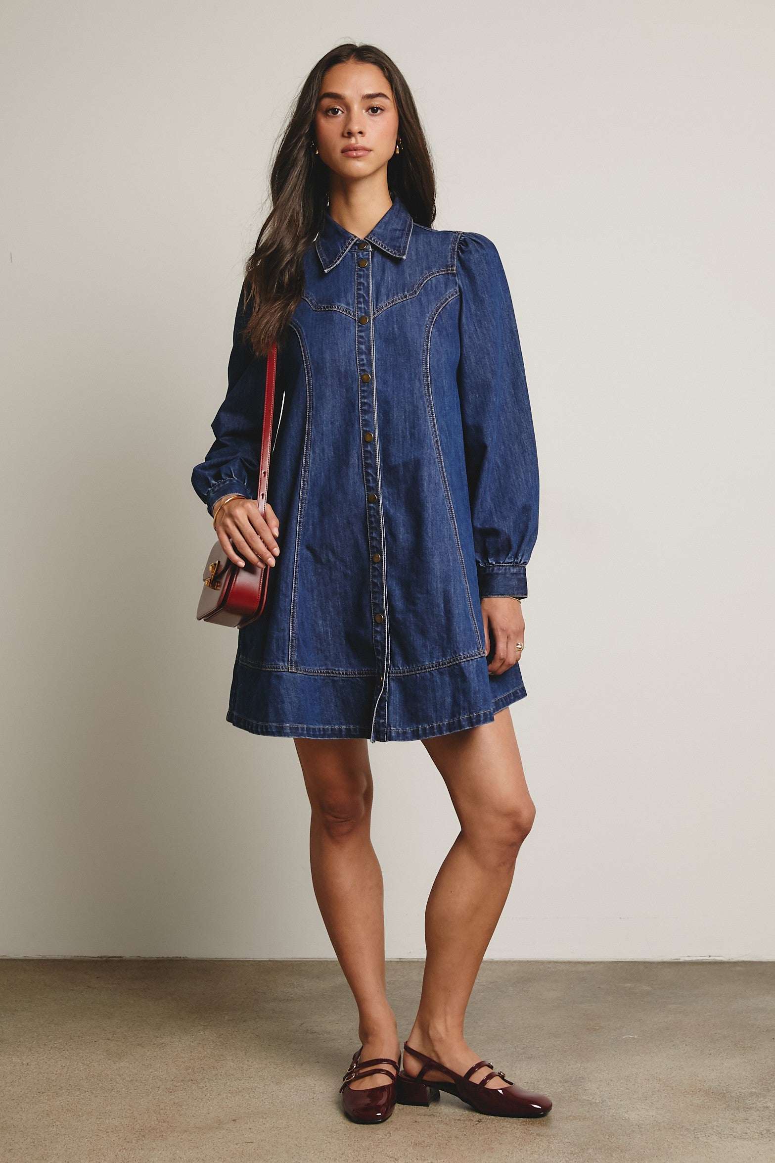 Western Denim Loose Mini Dress Medium