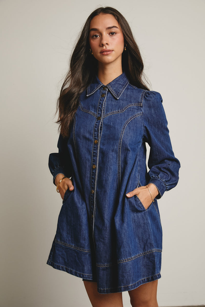 Western Denim Loose Mini Dress Medium