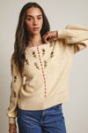 Embroidered Blossom Knit Sweater in Ecru
