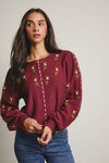 Embroidered Blossom Knit Sweater in Plum