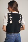 Black Floral Knit Tie Front Vest