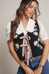 Black Floral Knit Tie Front Vest