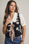 Black Floral Knit Tie Front Vest