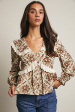 Light Sage Floral Peplum Top