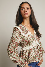 Light Sage Floral Peplum Top