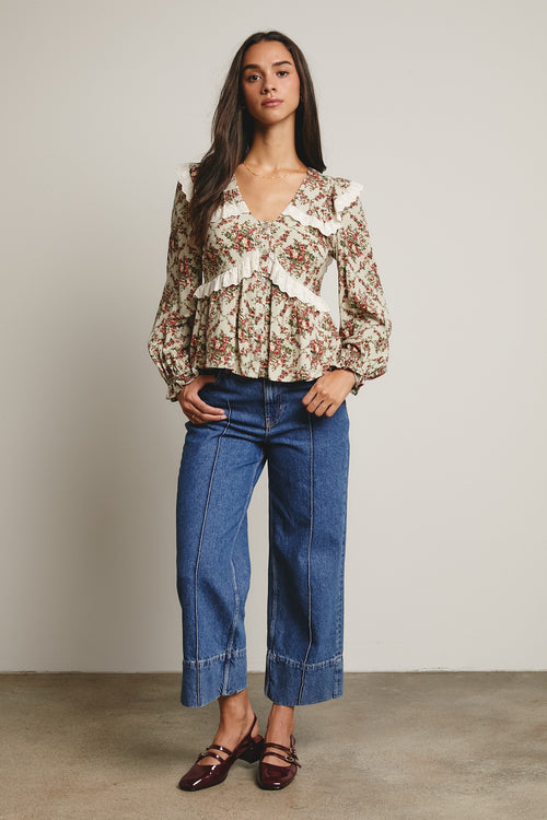 Light Sage Floral Peplum Top